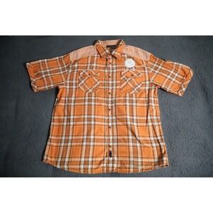 Rocawear Shirt Mens 3XL Black Orange Plaid Western Hip Hop Streetwear Button-Up